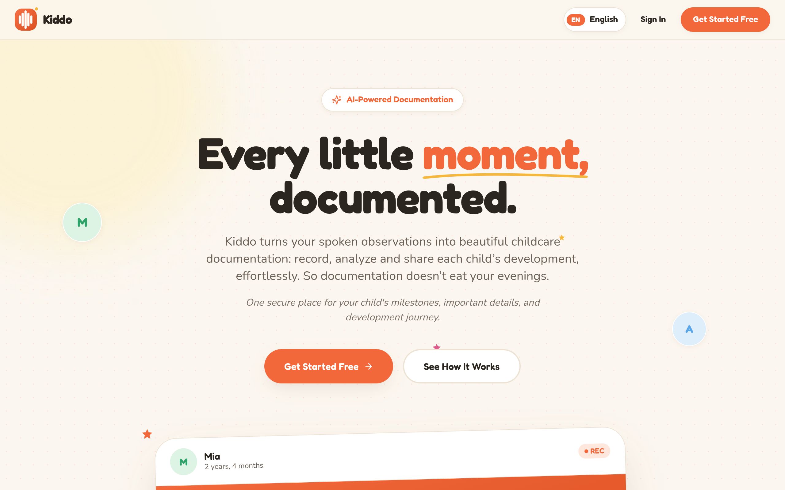 Kiddo homepage — Every little moment, documented.
